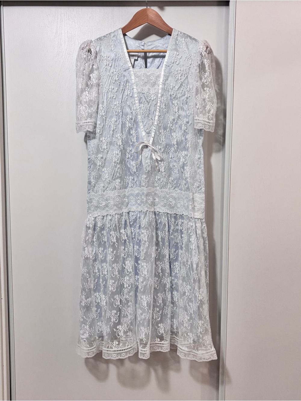 Gunne Sax Vintage Floral Lace Midi Dress Size 9/10 80s Puff Blue Princess Diana